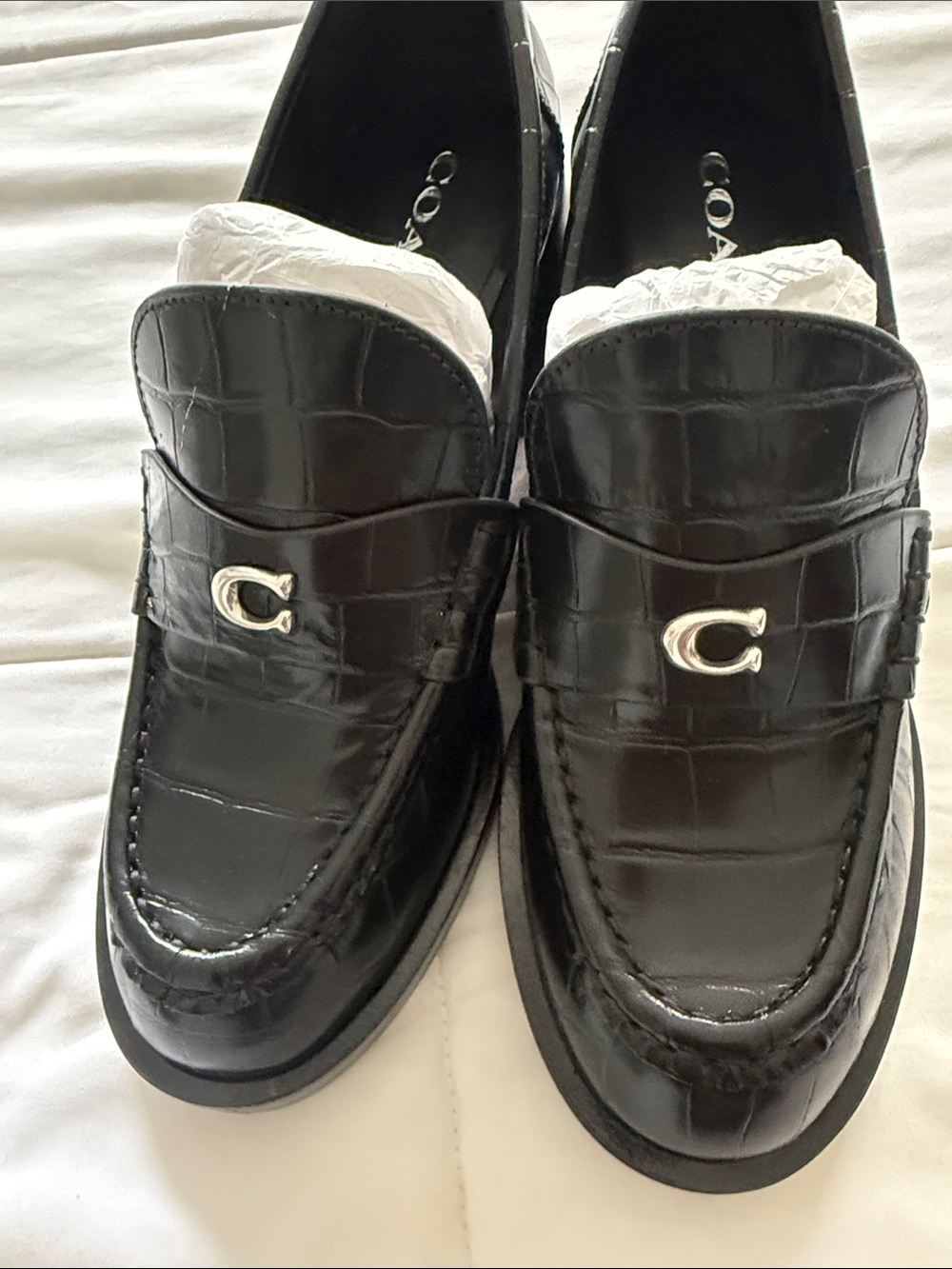 Coach Black Croc-Embossed Leather Bit Loafers